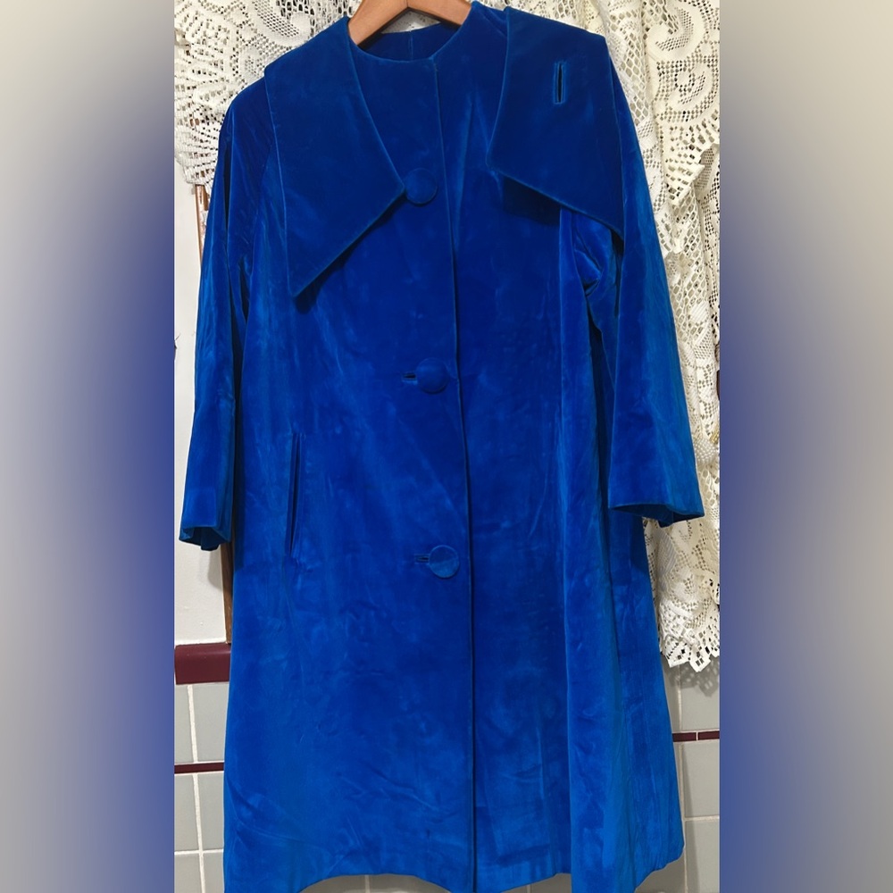 Surrey classics royal blue velvety pea coat.  Rare. Size m-L
